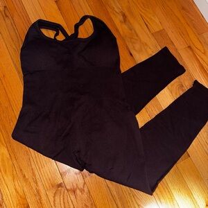 Seamless Brown Athletic Jumpsuit with Low back and padded bra